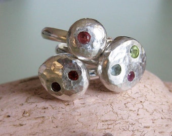 Mother's Ring smashed blob ring birthstone ring family ring recycled silver