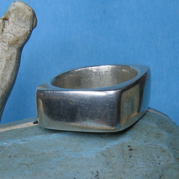 Men's Lost wax cast heavy square sterling silver ring -size 14 only