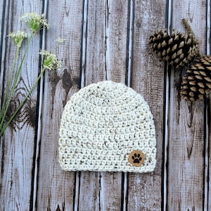 Little Dog Lover Beanie in Ivory Tweed
