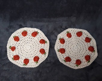 Crochet Pumpkin Puff Coasters or Doilies set of 2