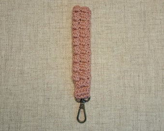 Boho Style Crochet Wristlet for keys and such in a Dusty Pink