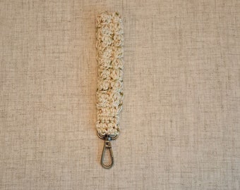 Boho Style Crochet Wristlet for keys and such in Woods Colorway
