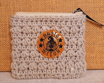 Crochet Coin Purse Size Pouch Bag with a Basic Witch Feltie