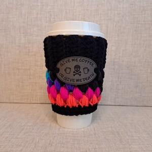 Coffee Cozy in Neon Stripe Give me coffee or give me death