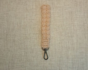 Boho Style Crochet Wristlet for keys and such in Antique Cream