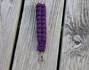 Boho Style Crochet Wristlet for keys and such in Purple