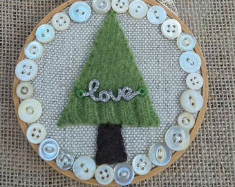 Tree of Love Mixed Media ART Hoop Ornament or Hanger