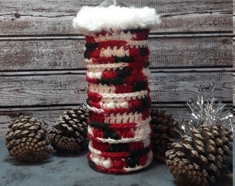 Crocheted Wine Christmas Sweater Cozy in Red, Green and White