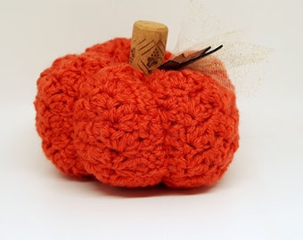 Farm House Crochet Pumpkin Hey There Pumpkin Leaf and Wine Cork Stem