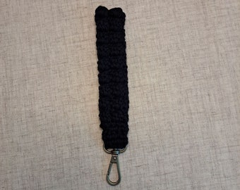 Boho Style Crochet Wristlet for keys and such in Black