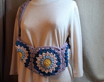 Crochet Crossbody Bum Bag in a Muted Palette