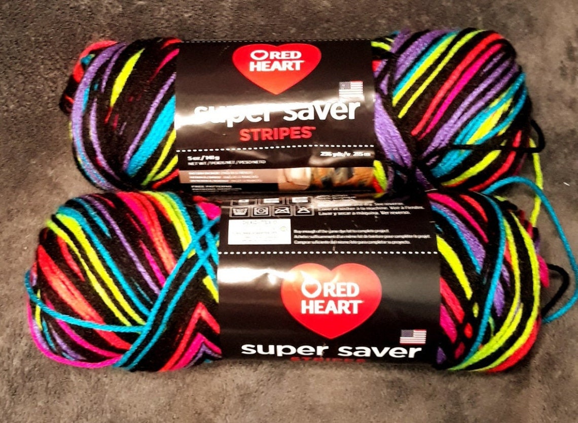 Red Heart Neon Stripes Yarn Destash Lot 1 Etsy