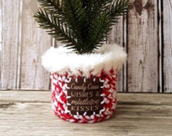 Candy Cane Wishes Christmas Ten Inch Tree with faux Fur Trim