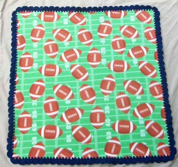 Items similar to Football Themed Crochet Edge Fleece Baby Blanket in
