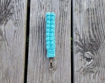 Boho Style Crochet Wristlet for keys and such in Turquoise