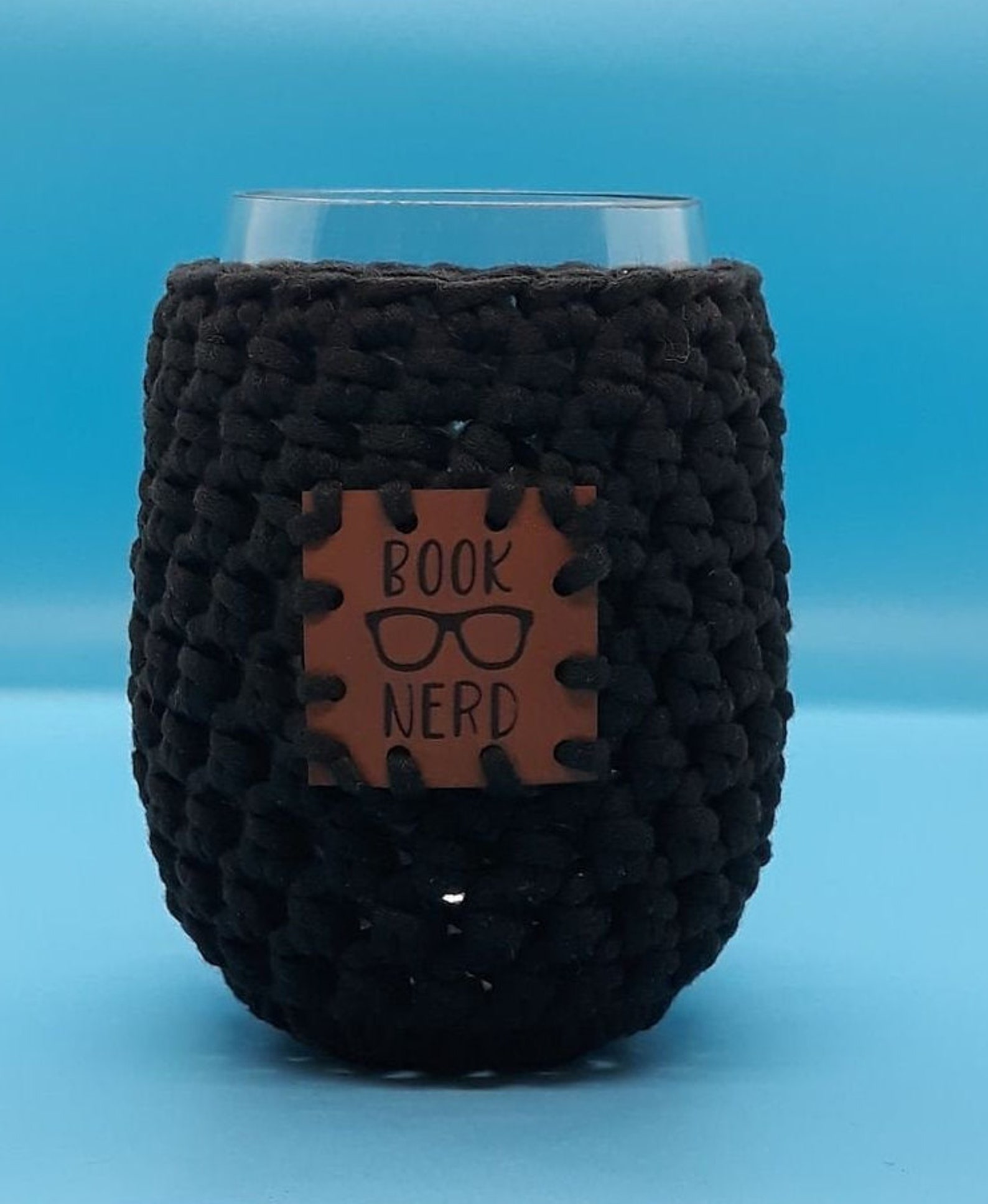 Crochet Stemless Wine Glass Cozy in Black With Book Nerd Vegan Etsy