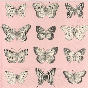 Serviettes en papier, format cocktail, lot de 4, avec des papillons pour le découpage