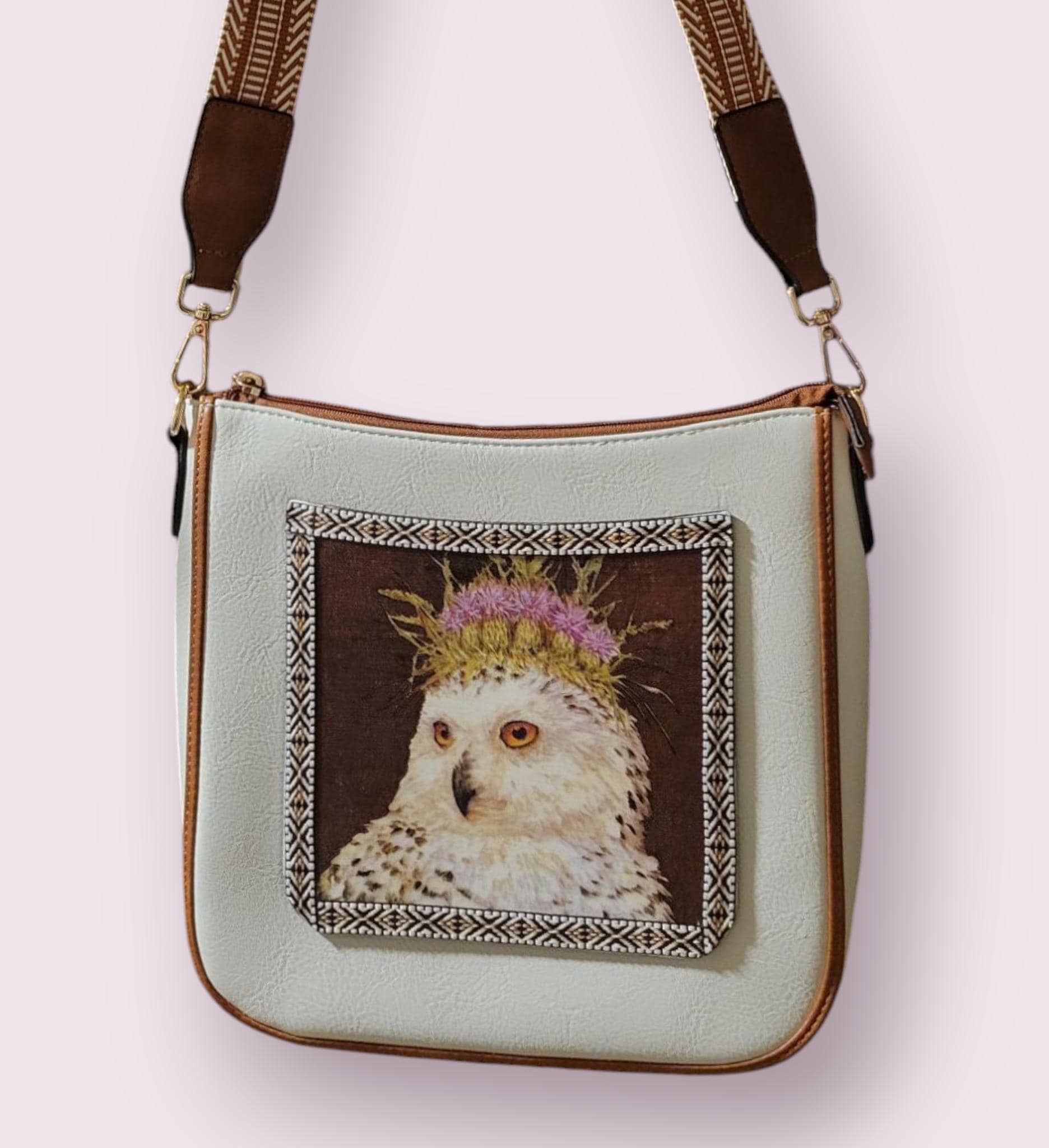 Decoupage Owl Shoulder Bag: Floral PU Leather Handbag