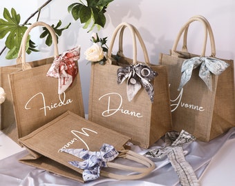 Custom Burlap Gift Bag,Bridesmaid Tote Bag,Beach Bag,Personalized Jute Bag for Bridesmaid,Burlap Tote With Name,Bridal Party Gift
