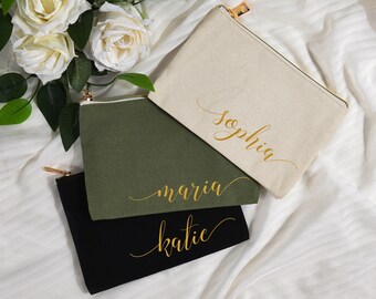 Bolsa de maquillaje personalizada, bolsa de maquillaje personalizada, bolsas de maquillaje para dama de honor, bolsa de cosméticos con nombre personalizado para mujeres, bolsa de maquillaje, regalo de dama de honor