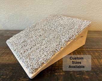Pet ramp for dogs or cats.  Made from wood with carpet inlay. Custom sizes available