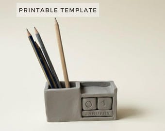 DIY Ceramic Desk Organizer Caddy Calendar Template: New Year Gift Slab Building (Printable PDF)