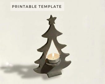 Plantilla para candelabro de árbol de Navidad: Decoración navideña con base de losa (Descarga de PDF imprimible tamaño A4)