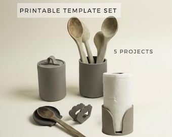 Kitchen Tools Set Template : DIY Ceramic Vessels (Printable PDF Download A4 size)