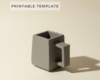 Square Mini Mug Template: DIY Pottery Slab Building (Printable PDF Download A4 size)