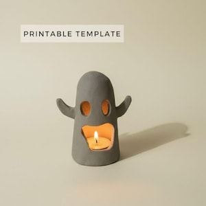 Halloween Funny Ghost Candle Holder Template: DIY Ceramic Pottery Printable PDF Download A4 size