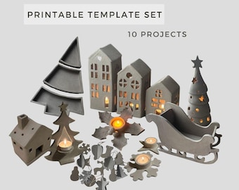 Christmas Pottery Template Kit 10 Pcs: DIY Slab Building Projects (PDF Download)