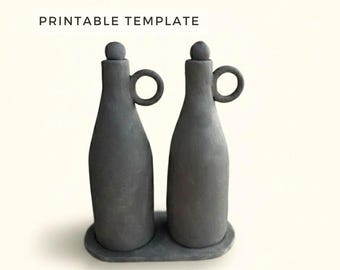 Oil and Vinegar Bottle Set Template: DIY Ceramic Vessel (PDF Download A4 Size)
