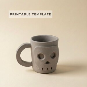 Modello di tazza con teschio di Halloween: fai da te in ceramica, stampabile, in formato PDF, formato A4