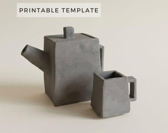 Square Teapot & Mug Template: DIY Ceramics Slab Building (PDF Download A4 Size)