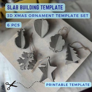 Ensemble de modèles de décoration de Noël 3D : construction en dalles, 6 pièces (PDF imprimable)
