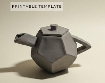 Geometric Teapot Template: DIY Ceramic Slab Building (Printable PDF Download A4 size)