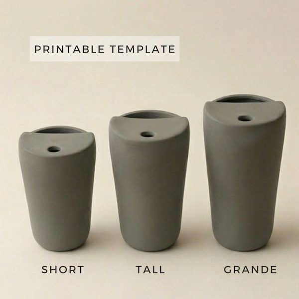 Ensemble de 3 modèles de tasses de voyage en céramique : poterie de construction en dalles (téléchargement PDF A4)