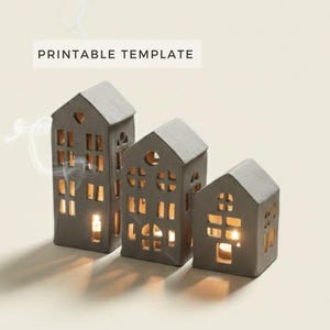 Christmas Village Houses Candle Holder Template Set 3 pieces : Slab Building (PDF A4 size )