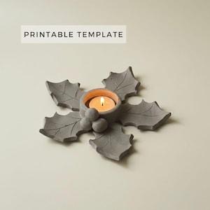 Molde para porta-velas de azevinho: Decoração natalina em placa (Download em PDF para impressão, tamanho A4)