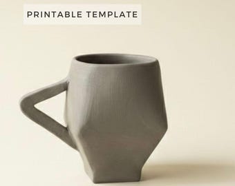 ダーツ入りマグカップ型紙：DIY陶器板作り（印刷可能なPDFファイル、A4サイズ）