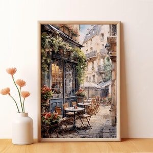 Gemütliches Straßencafe Poster, Aquarell Kunst, klassisches Plakat, Wandkunst, Raumdekoration, Kunstplakat für Geschenke, Leinwanddruck