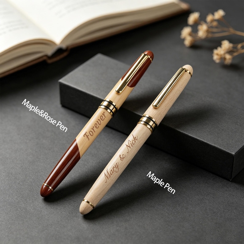 Custom Wood Ballpoint Pen Set, Personalized Wooden Pen Case, Engraved ...