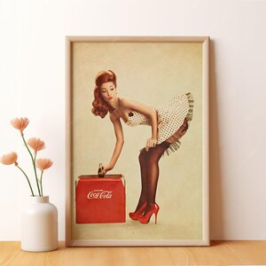 Poster Coca Cola Girl, Arte pubblicitaria, Arte murale, Decorazione della stanza, Poster artistico per regali, Stampa su tela