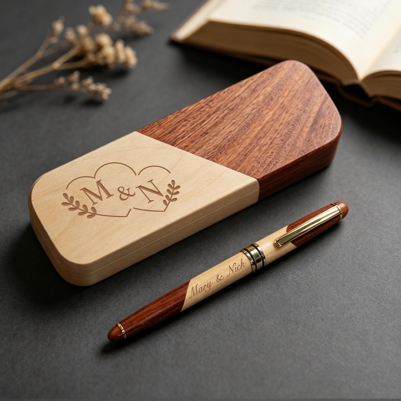 Custom Wood Ballpoint Pen Set, Personalized Wooden Pen Case, Engraved ...