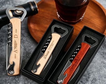Op maat gegraveerde wijnflesopener, gepersonaliseerde wijnkurkschroeven, getuige, cadeau bruidsjonker, huwelijkscadeau, Vaderdagcadeau