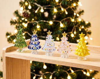 Glass Christmas Tree Figurine, Handmade Holiday Decor, Mini Christmas Tree Ornament, Festive Table Centerpiece, Christmas Gift