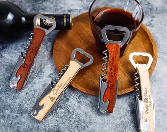 Custom Wine Bottle Opener Engraved Corkscrew Opener Personalized Wooden Bottle Openers Best Man Gift Party Favors Wedding Invitation