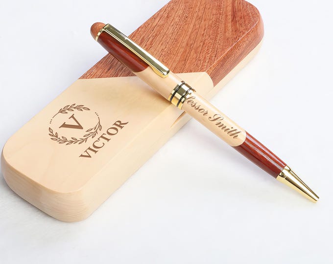 Custom Wood Ballpoint Pen Set, Engraved Pen, Personalized Wooden Pen Case, Wedding Gift Pens, Pen For Men, Graduation Gifts 2026