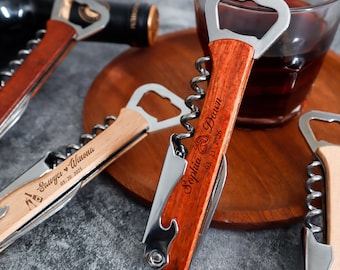 Personalized Wooden Bottle Opener, Custom Wine Cork Screws, Wine Opener, Best Man Gift, Groomsmen Gift, Reception Party Gift, Wedding Favor