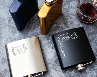 Personalized 6oz Hip Flask, Custom Engraved Groomsmen Gift, Best Man Gift, Groom Gift, Wedding Party Favor, Father's Day Gift, Gift for Him